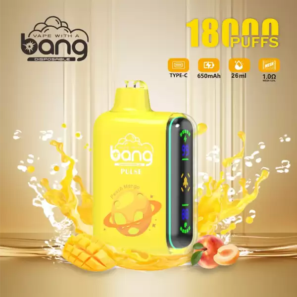 Bang Pulse 18K 18000 Puffs Adjustable Airflow 26ml E-liquid 0% 2% 3% 5% Nicotine Type-C Charging Disposable Vape 1 Colorful vape devices