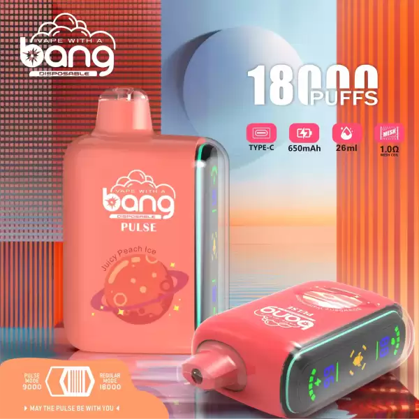 Bang Pulse 18K 18000 Puffs Adjustable Airflow 26ml E-liquid 0% 2% 3% 5% Nicotine Type-C Charging Disposable Vape 2 Bang Pulse 18K 18000 Puffs Adjustable Airflow 26ml E-liquid 0% 2% 3% 5% Nicotine Type-C Charging Disposable Vape