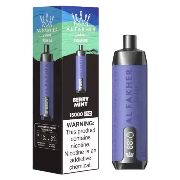 AL FAKHER CROWN BAR 15K(15000) Puffs 2% 5% Nicotine 20 ML of E-liquid Battery and Ejuice Display Battery Rechargeable (Type-C) Disposable Vape 4 AL Fakher Crown Bar 15K Pro 15000 Puffs 2% 5% Nicotine 18 ML of E-liquid Battery and Ejuice Display Battery Rechargeable (Type-C) Disposable Vape
