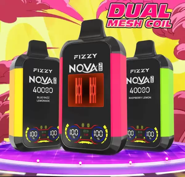 Fizzy Nova Plus 40K (40000) Puffs LCD Display 40ml E-liquid 850 mAh Battery 2% 5% Nicotine 12 Flavors Disposable Vape 27 Fizzy-Nova-Plus-40K-40000-Puffs-Disposable-Vape
