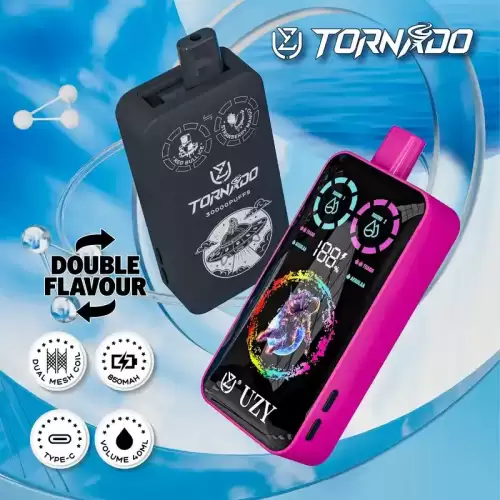 UZY Tornado 30K (30000) Puffs Dual Flavors Smart LCD Display 40mL E-liquid 2% 5% Nicotine 850mAh Battery Disposable Vape