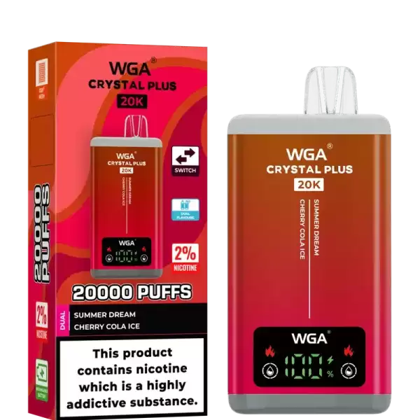 WGA Crystal Plus 20k (20000) Puffs Switchable Taste Function Dual Flavors 2% 5% Nicotine Adjustable Airflow Disposable Vape 14 WGA Crystal Plus 20k (20000) Puffs Switchable Taste Function Dual Flavors 2% 5% Nicotine Adjustable Airflow Disposable Vape